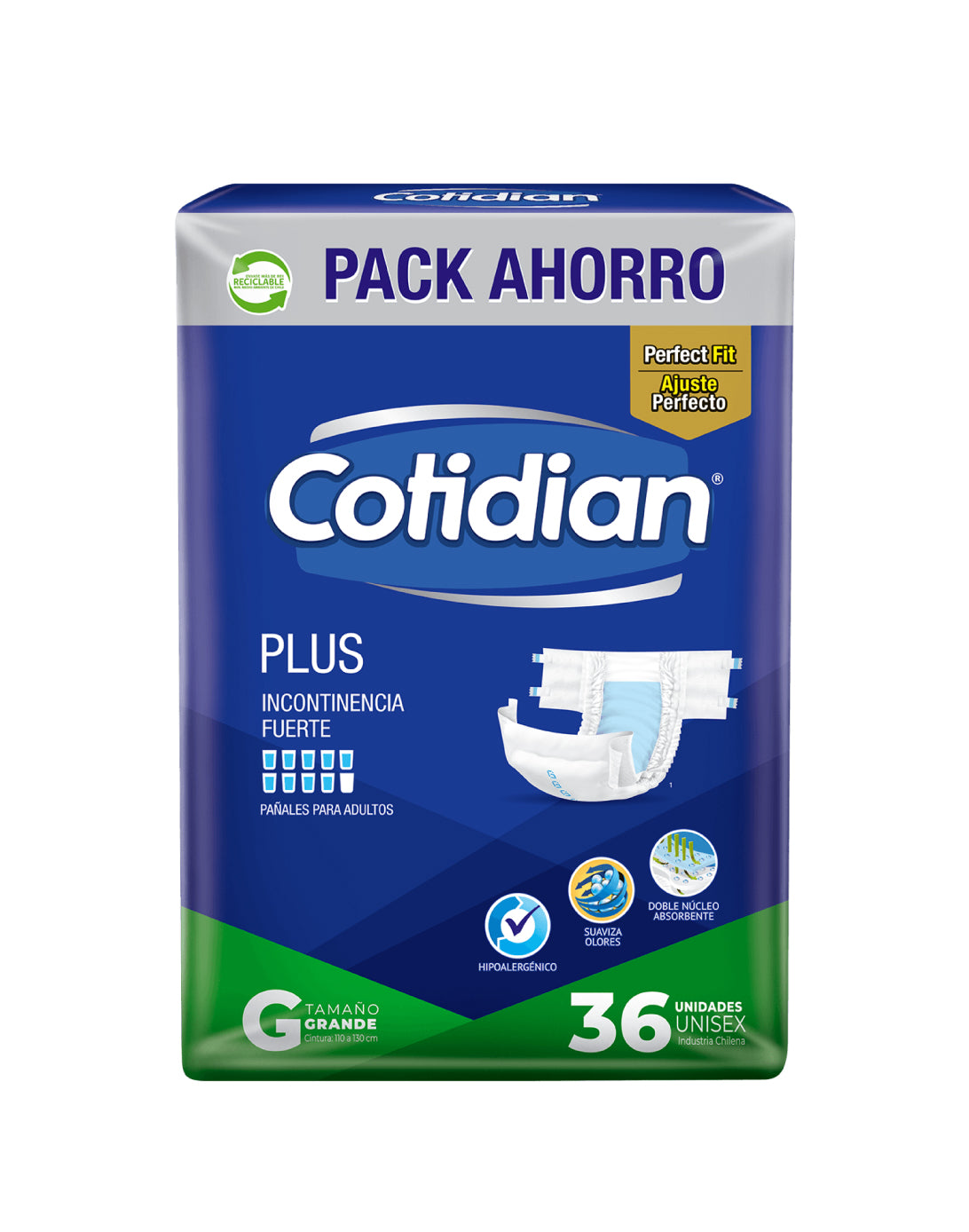 Cotidian Pañales Adulto Plus Talla G 36 unid - Puntolimpieza